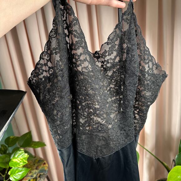 Vintage Fray Pruf 1950s Black Lace Slip Dress Side Zip Lingerie Glam 37" Bust - Picture 11 of 16